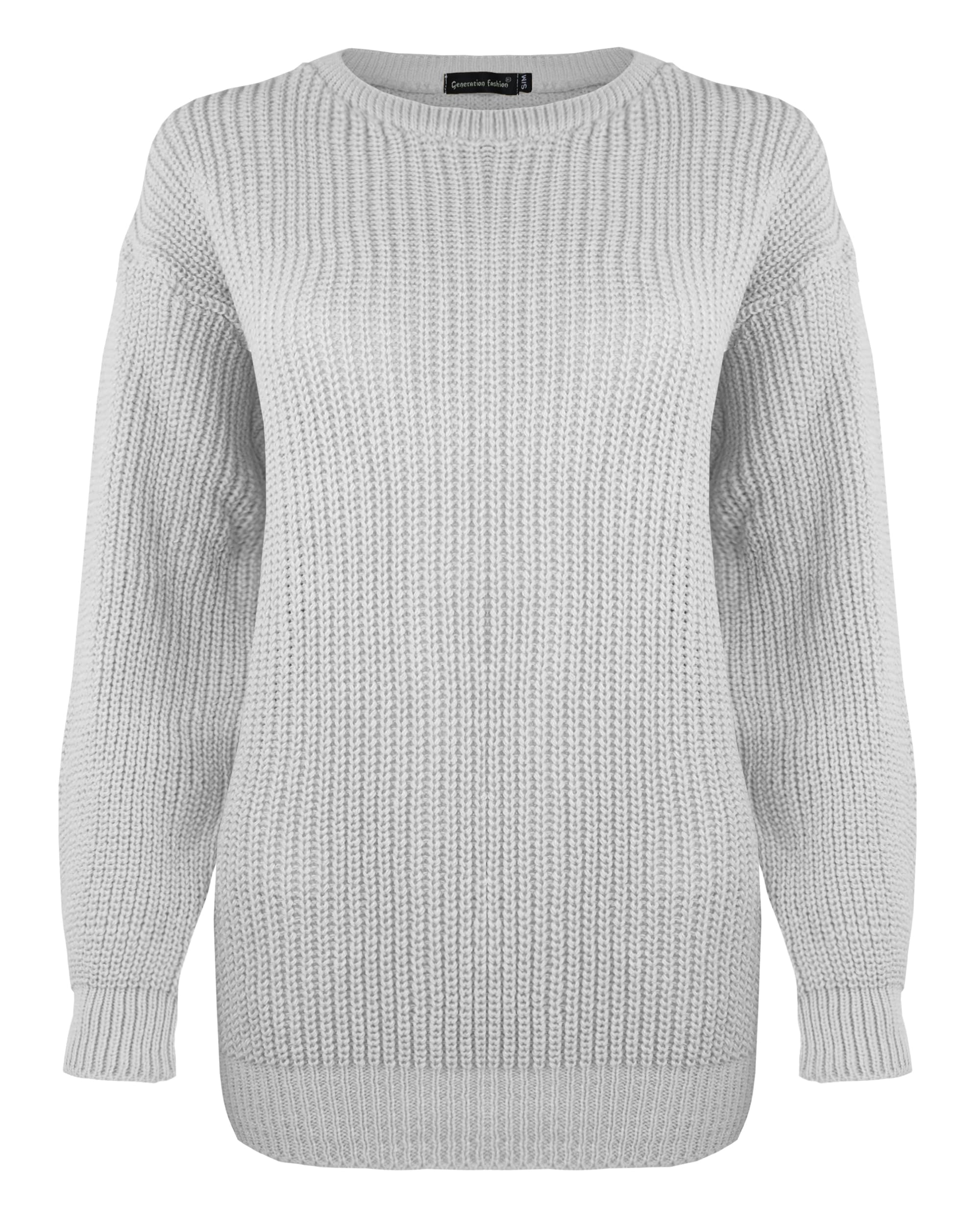 Generation Fashion New Ladies Women Long Sleeve Knitted Baggy Jumper Oversized Sweater Crew Neck Pullover Top[Silver,LXL]