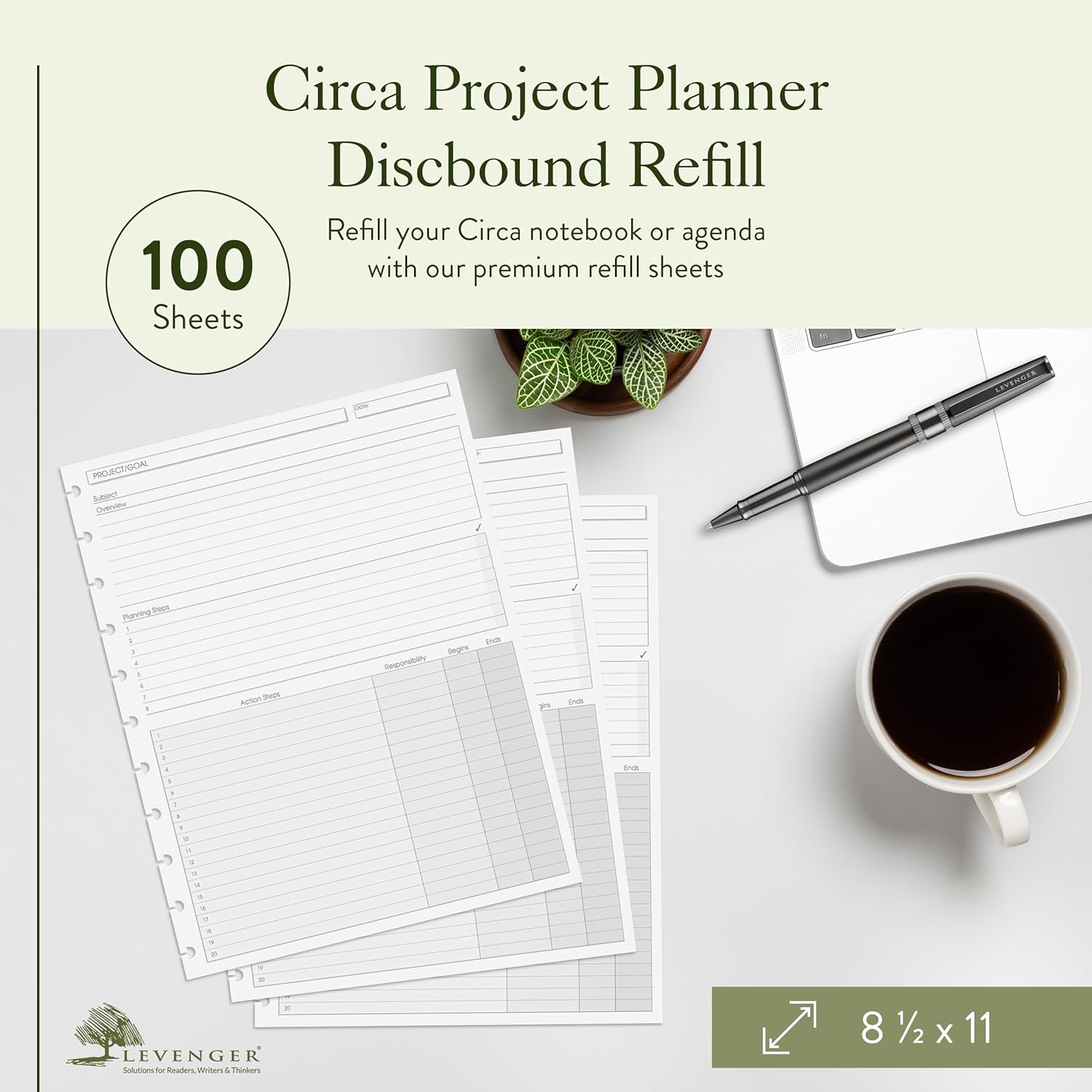 Levenger Circa Project Planner Discbound Paper Refill, Disc Notebook Inserts, 100 Sheets, Letter