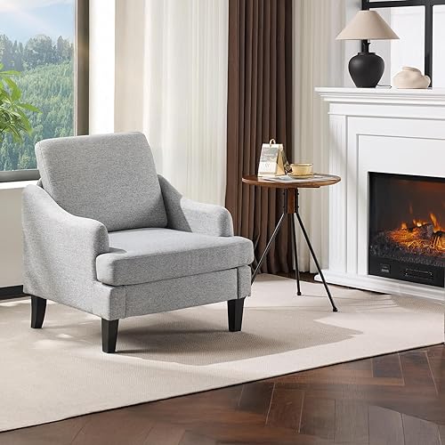 Miniatura 13 de VINGLI Juego de 2 sillas de tela de lino decorativas, silla moderna tapizada en gris, cómoda silla de sofá para sala de estar o dormitorio, muebles