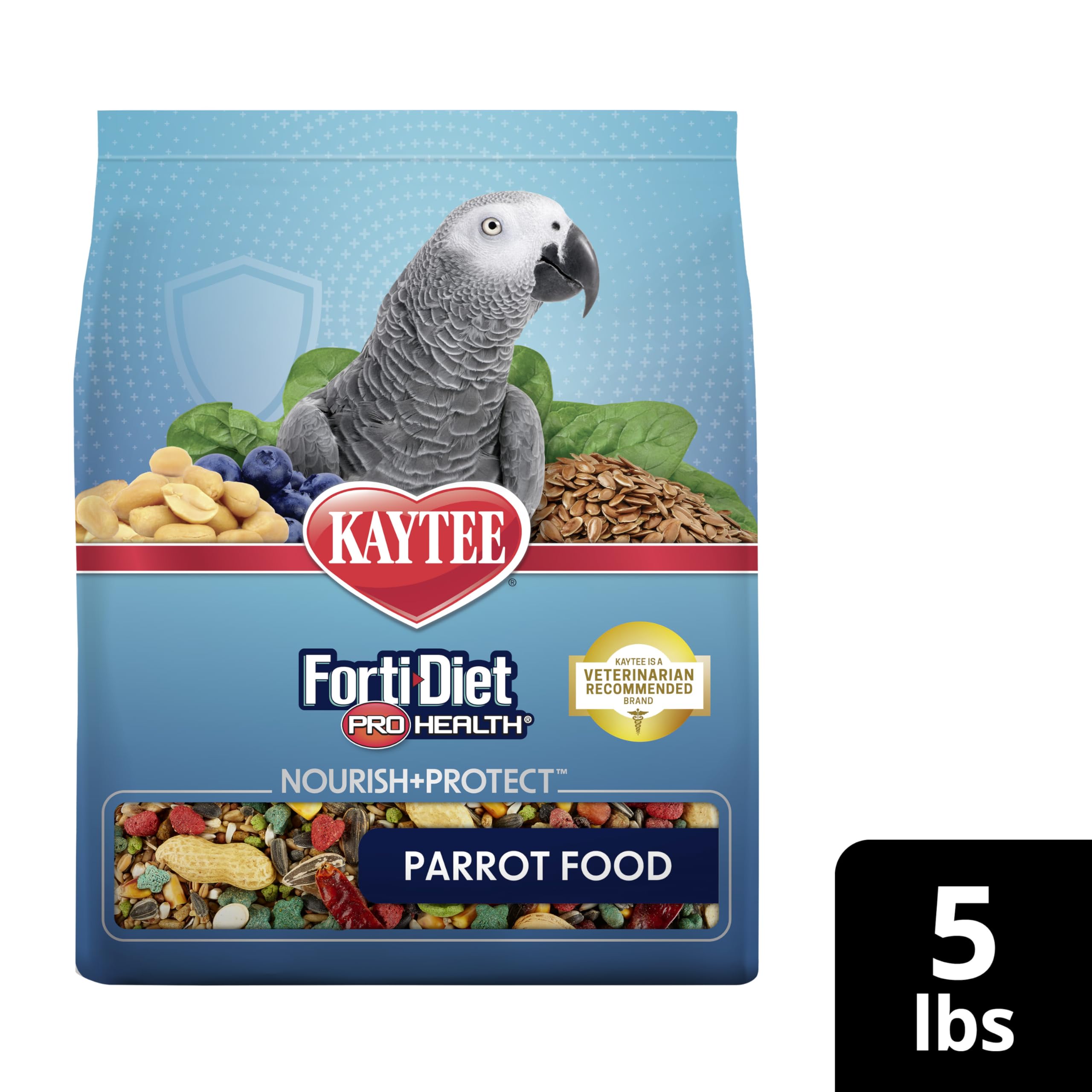 Kaytee Forti-Diet Pro Health Nourish+Protect Parrot Food, Comprehensive Nutrition Backed by Science, Digestive Health, Immune Support, 5 pounds