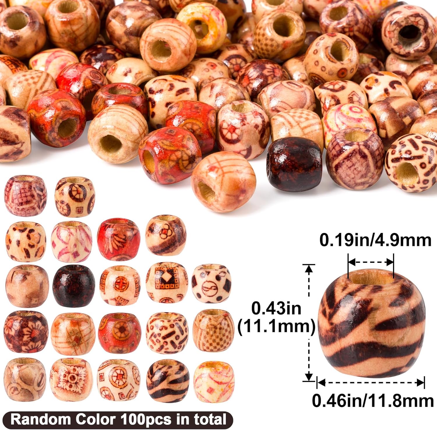 100pcs Wooden Beads for Crafts, Large Hole Natural Wood Hair Bead, Vintage Wooden Spacer Beads for Macrame Necklace Bracelet DIY Craft Handmade Decor- Wood Color - Image 2