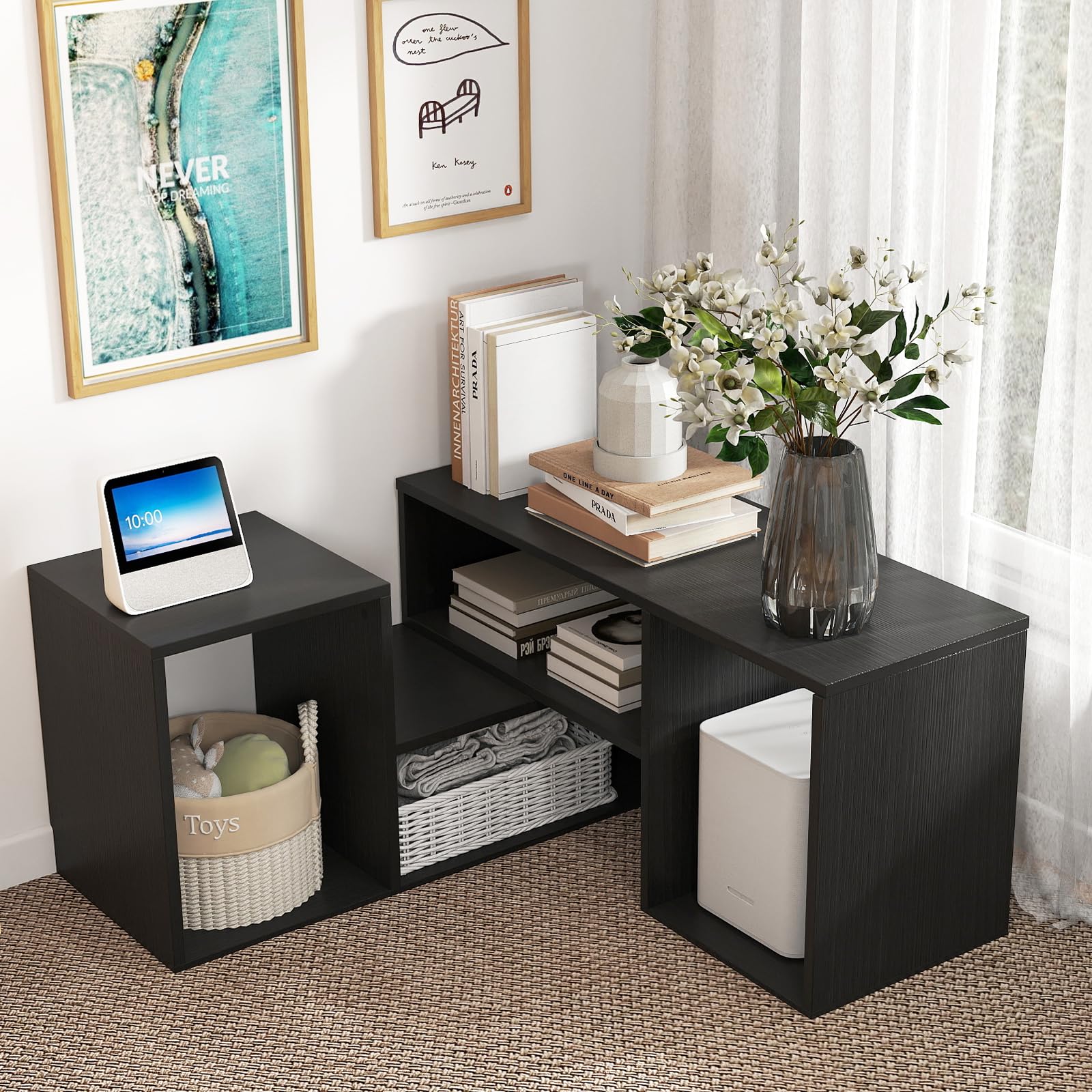 GIANTEX Mobile per TV, combinabile, in legno, 2 pezzi, per TV fino a 60 pollici, scaffale angolare multifunzionale, colore nero
