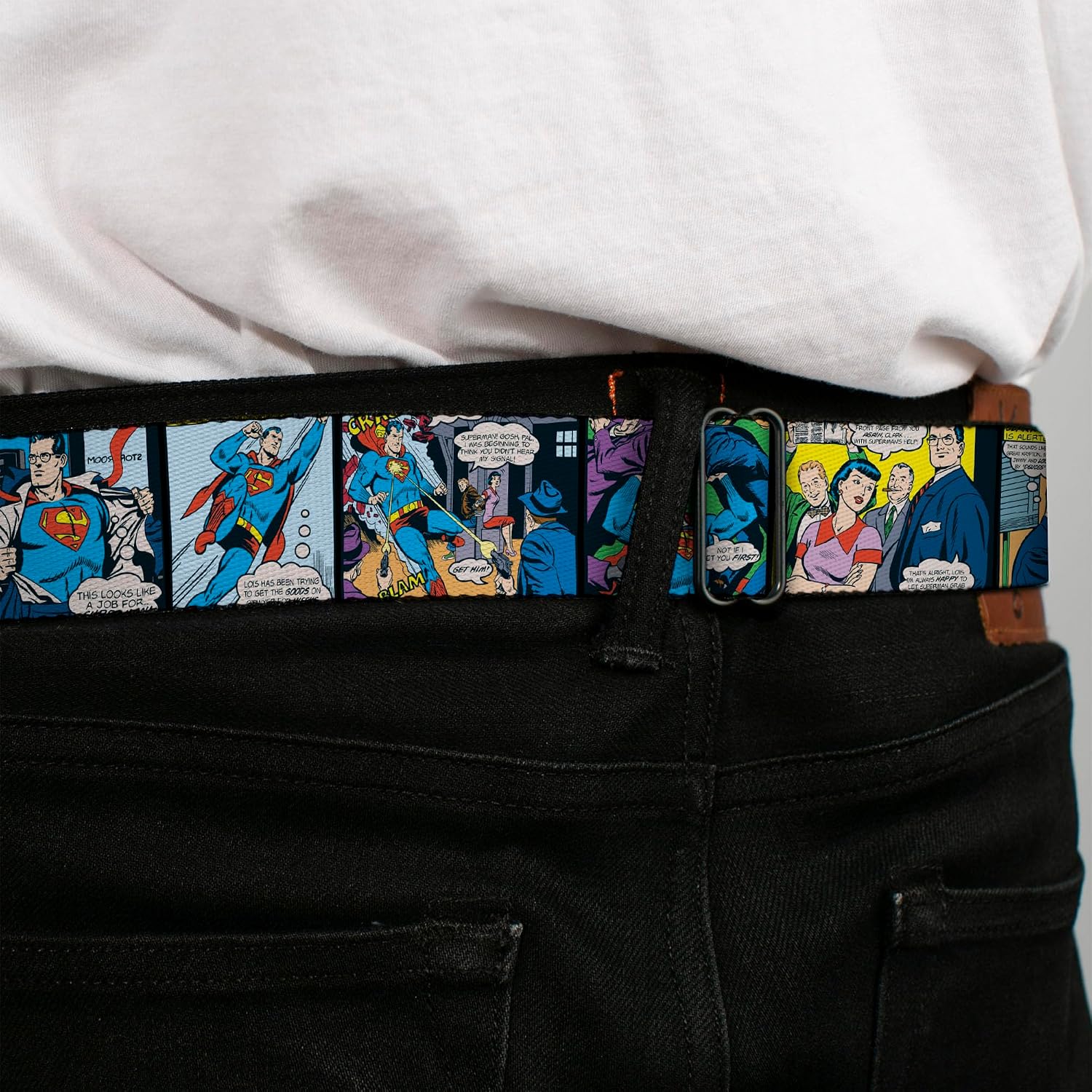 Buckle-Down Men's Seatbelt Belt Superman Kids, Comic Panels, 1.0" Wide-20-36 Inches