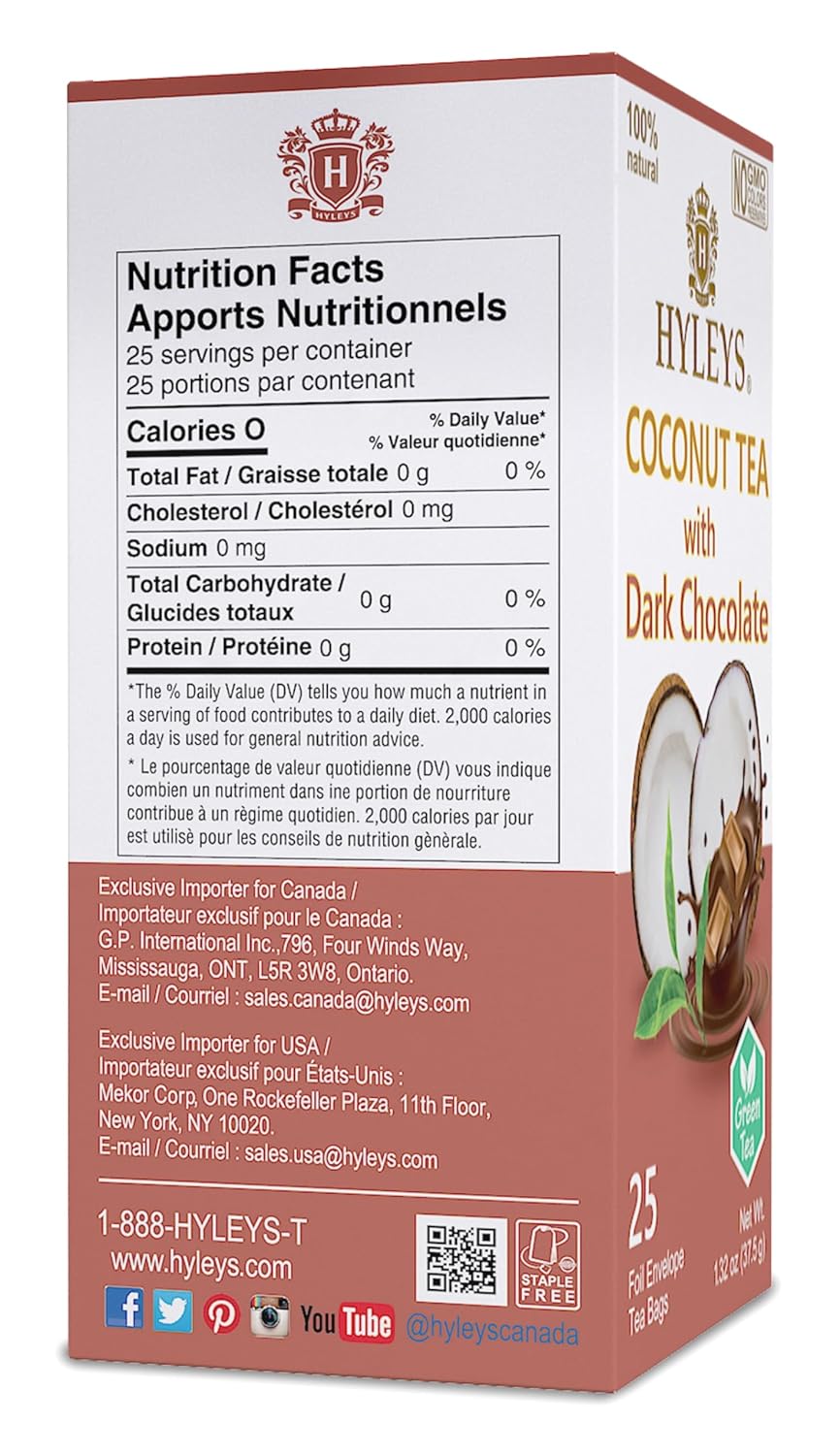 12 Pack of Natural Wellness Coconut Tea With Dark Chocolate - 25 Tea Bags (Gmo Free, Gluten Free, Dairy Free, Sugar Free & 100% Natural)