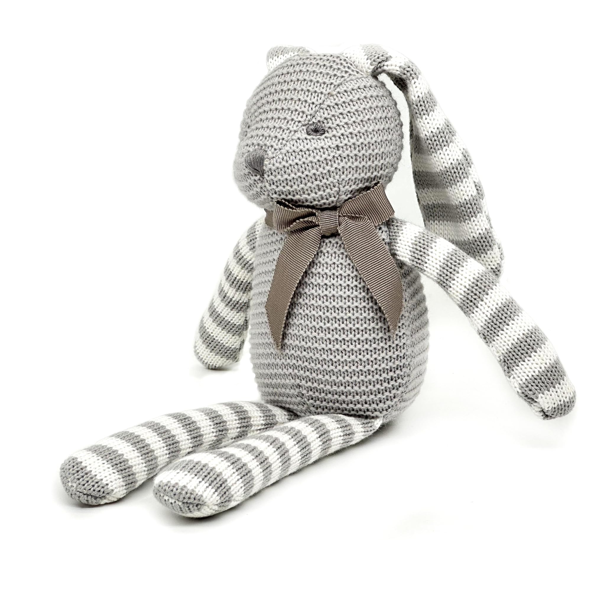 FLUFFYFUN Coniglio Peluche Neonato 100% Cotone Biologico 18cm Grigio