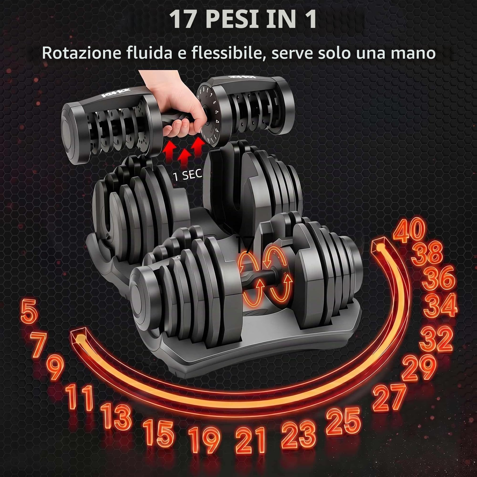 HAKENO Manubrio regolabile singolo, perfetto per bodybuilding, fitness, sollevamento pesi, allenamento casa, palestra, meccanismo di bloccaggio facile e sicuro