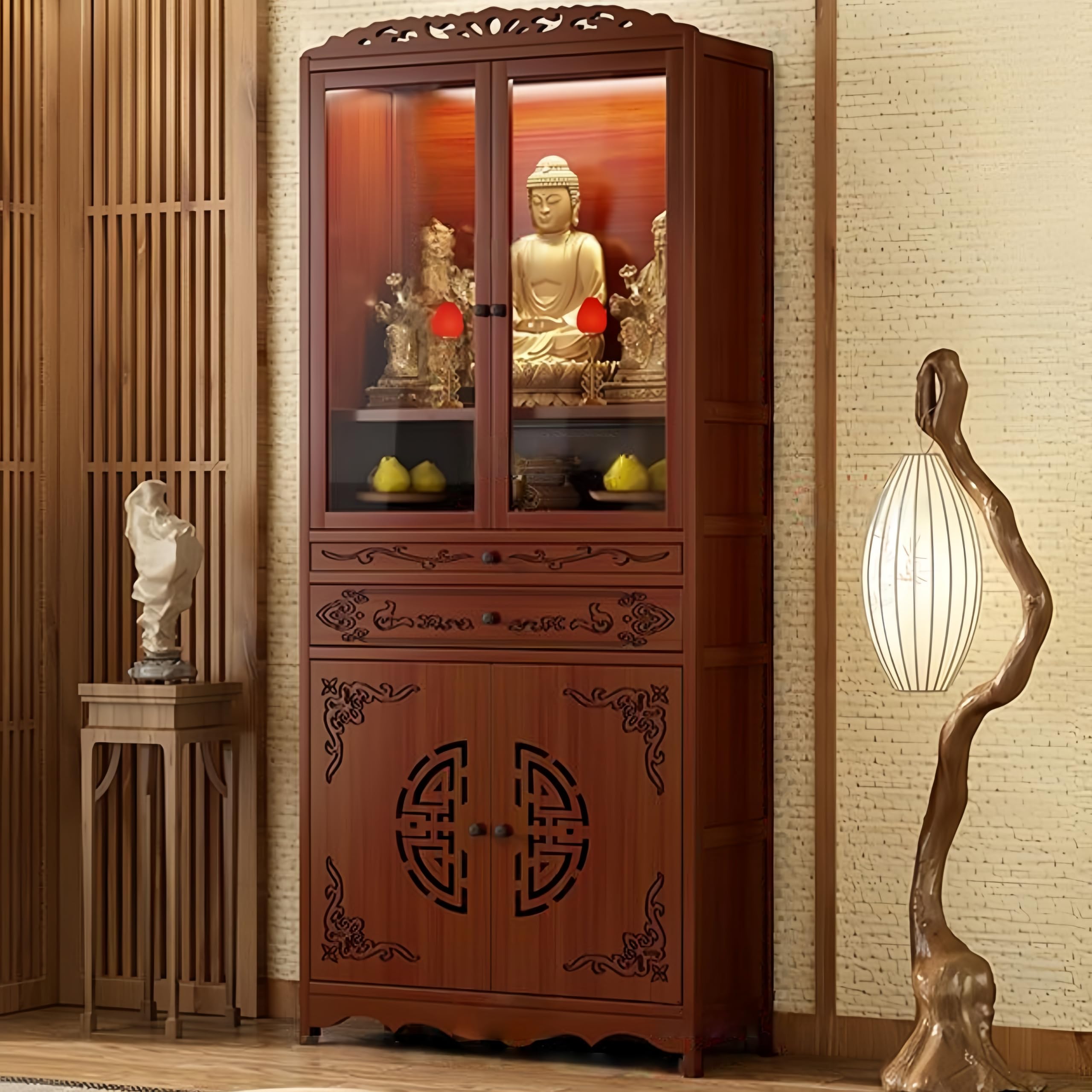 NHPJFDC Meditation Altar Table with Storage Drawer,Chinese Buddhist Shrine Cabinet,Personal Prayer Altar Table,Bamboo Pedestal for Temples and Homes 53cm/20.13in