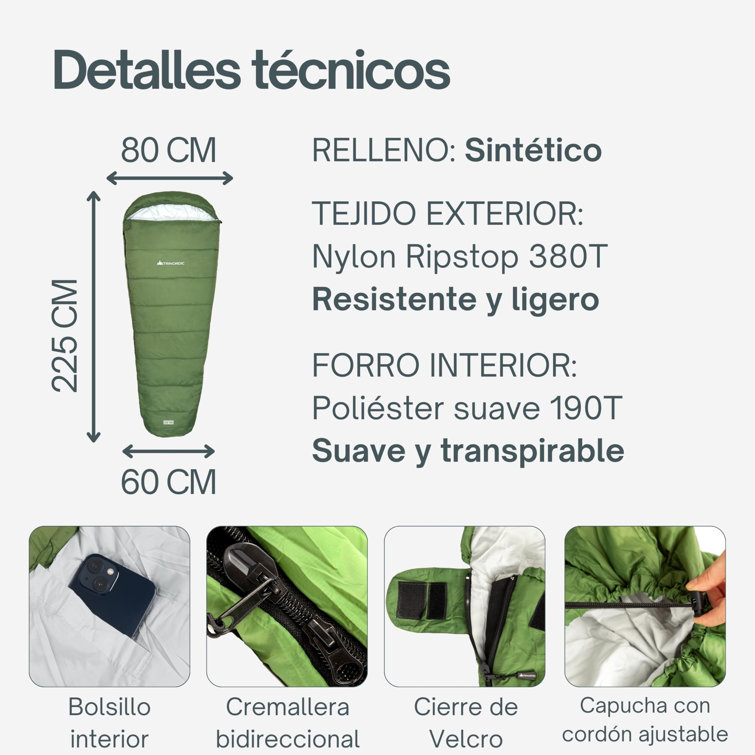 Saco de Dormir Trinordic para Verano – 900g, Extra Largo con Cremallera Anti-Enganche – Adulto, Compacto y Ultraligero Saco Dormir Accesorios Camping,Senderismo, Mochilero, Bikepacking