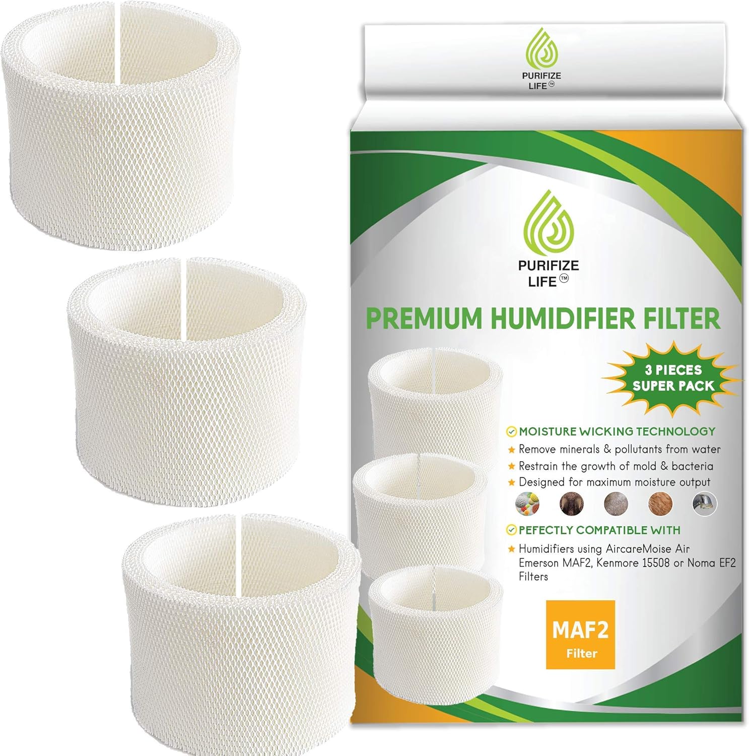 PURIFIZE LIFE 3 Pack Premium Replacement Wick Filter for