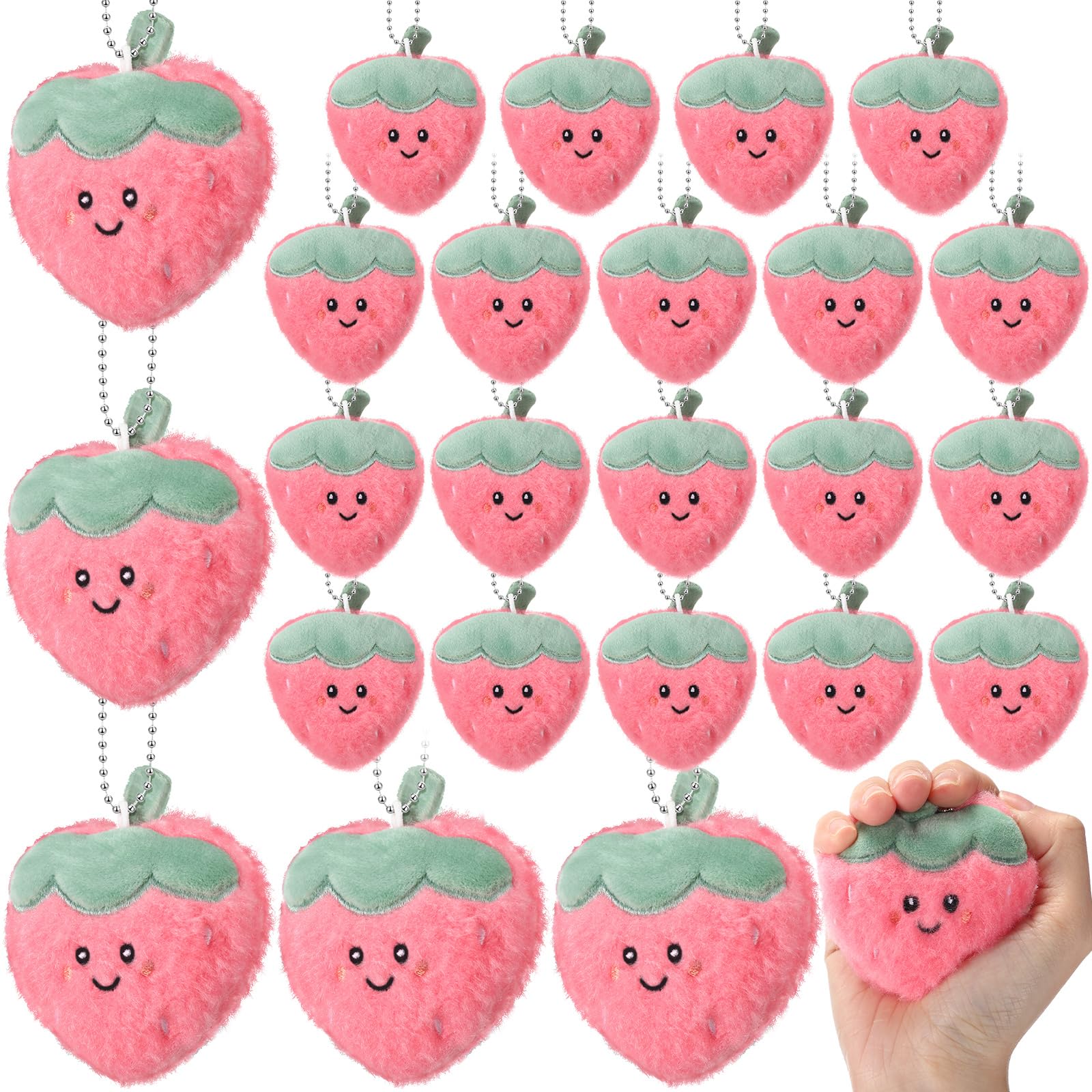 Meooeck Strawberry Party Favors Bulk Cute Strawberry Keychain, 12 Pcs, Pink
