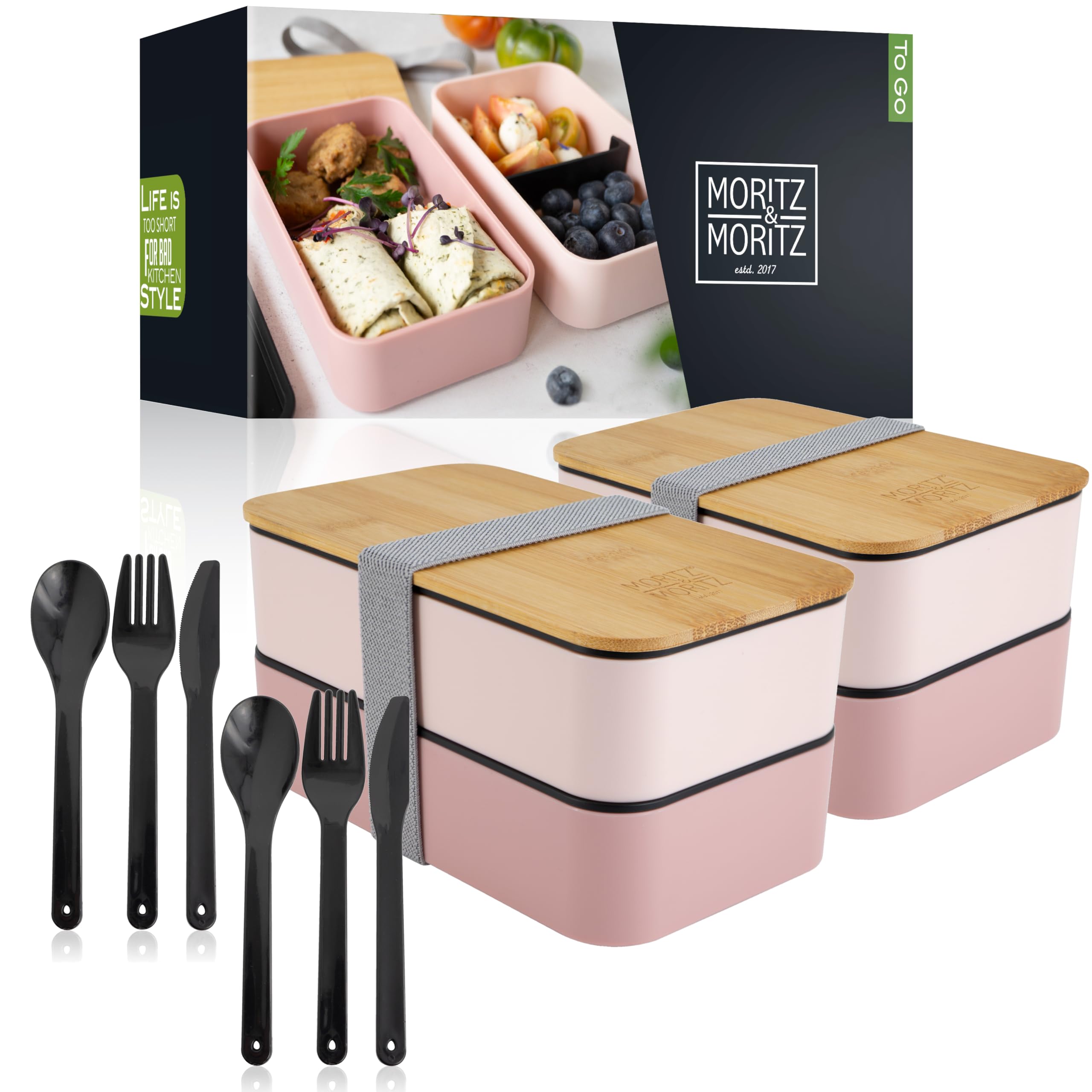 Moritz & Moritz Boys Pink (2X) Set Of 2 Bento Box Pink - Perfect Lunch Box For Children And Adults - Lunchbox With Compartments - Ideal For Work, School And Travel