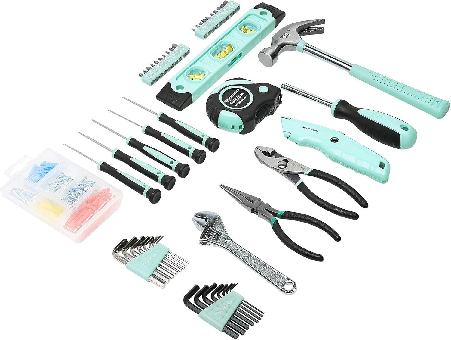 Amazon Basics Household Tool Set with Storage Box, 150-Piece, Turquoise ...