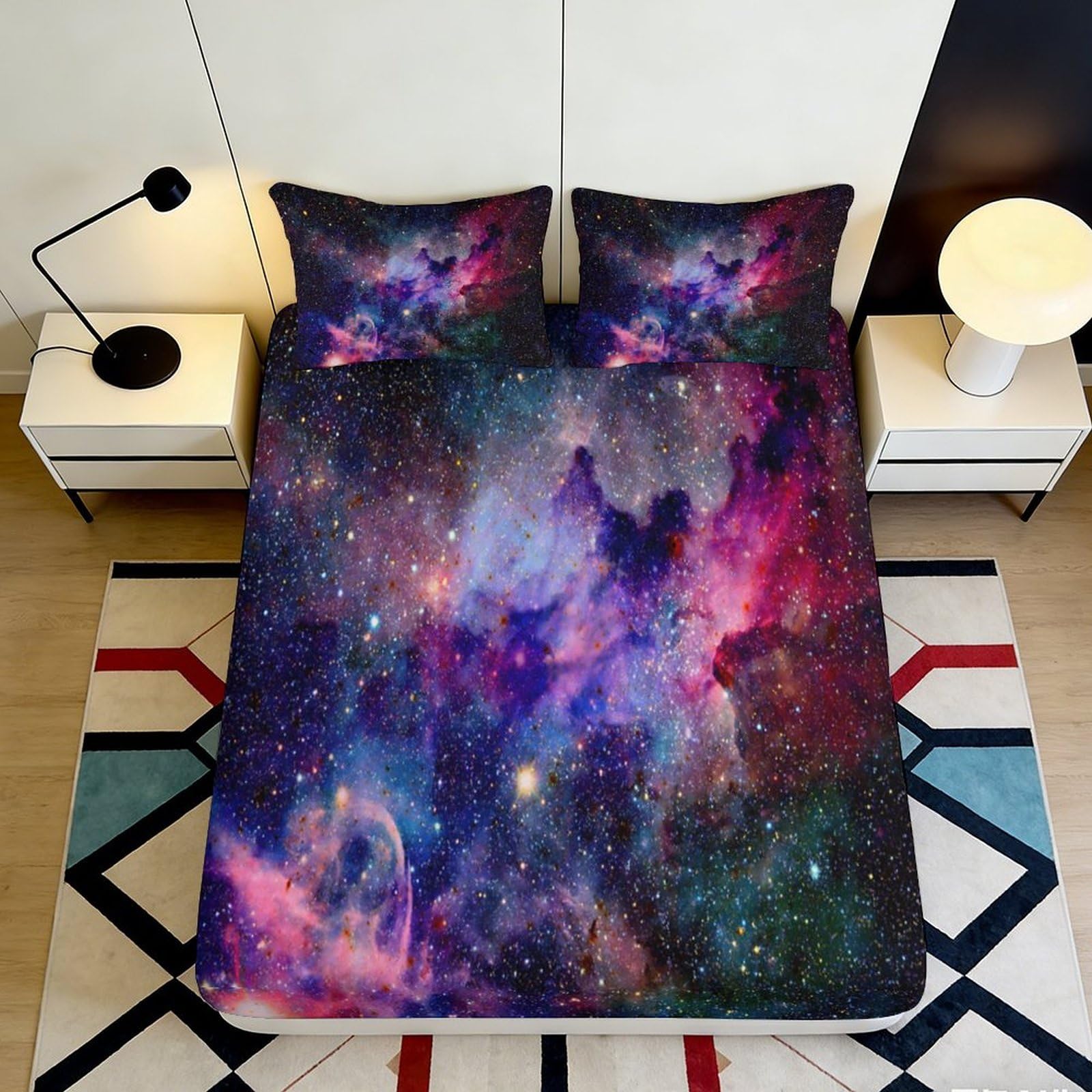 3D Printed Galaxy Starry Sky Fitted Sheet Microfiber Deep Pocket Cosmic Nebula Mattress Cover Bedroom Decor 140x200x25cm