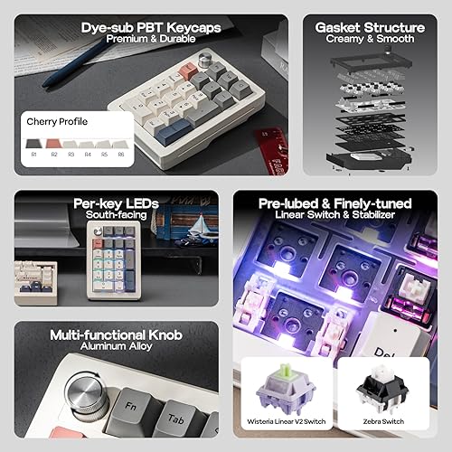 Miniatura 5 de EPOMAKER EK21 VIA Junta numérica con batería de 1000 mAh, BT 5.02.4GHzNumpad de intercambio en caliente con cable con perilla de aleación de