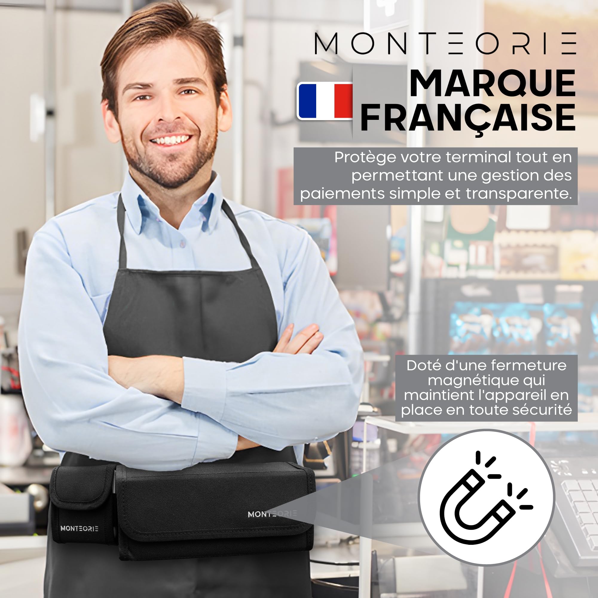 Sacoche de Service Professionnels de la Vente avec Monnayeur Euro et Compartiment TPE Carte Bancaire - Sacoche Ceinture Sécurisée avec Verrou et Fermetures AimantéES