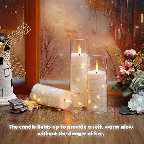 Miniatura 63 de Velas LED sin llama con temporizador, 5 velas parpadeantes sin llama para ambiente romántico y decoración del hogar, carcasa acrílica estable