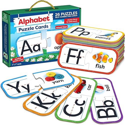 Juegos de rompecabezas del alfabeto para jardín de infantes, 26 pares de rompecabezas ABC autocorreccionables, juego de aprendizaje ABC para niños