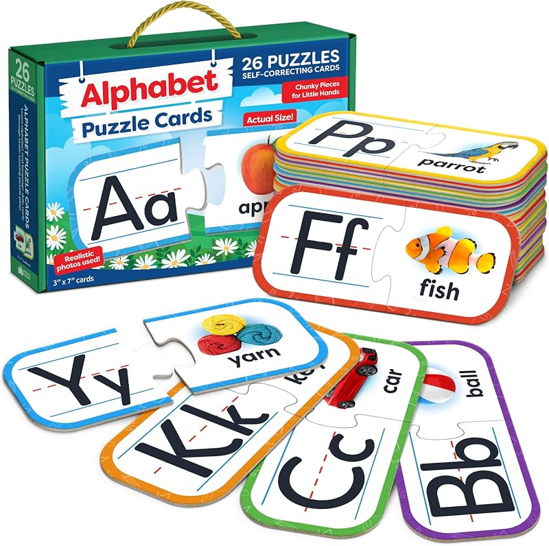 Alphabet Puzzle Games for Kindergarten - 26 Pairs Self-Correcting ABC Puzzles for Kids Ages 3-5 - ABC Puzzle Matching Game, Alphabet Puzzles Toddler Learning Toys - Preschool Classroom Must Haves