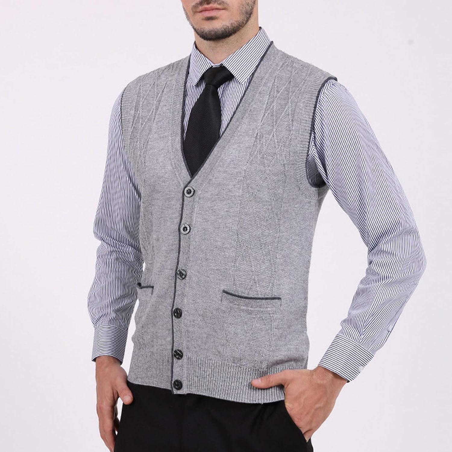 Flygo Men's V-Neck Button Down Cashmere Wool Blend Vest Knitwear Sweater Waistcoat