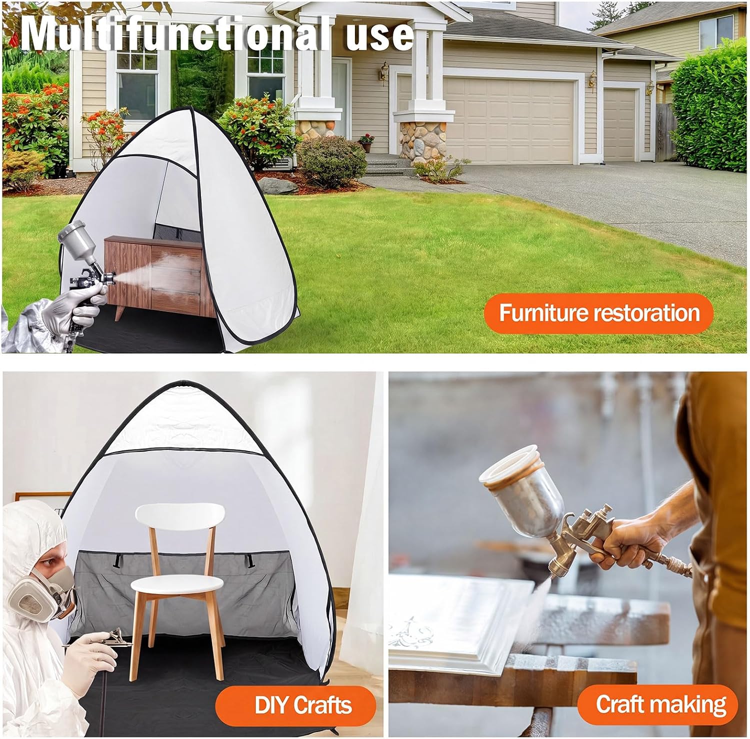 Portable Paint Spray Tent Pop up for Painting Small, Silver and Black
