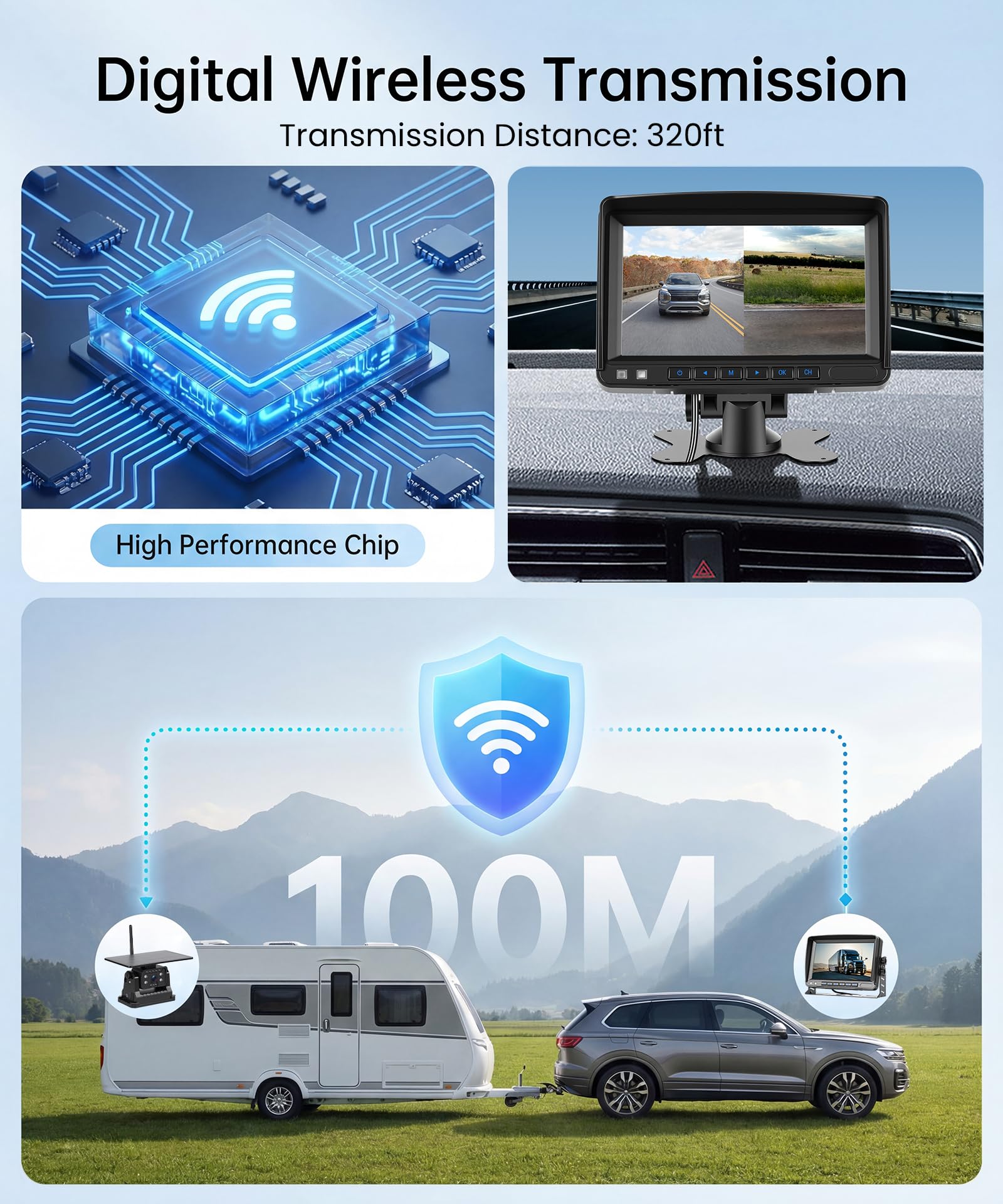 Rimoody Senza Fili Solare Telecamera per Retromarcia, con Batteria da 10000 mAh & Ricarica Type-C, 7 Pollici IPS Monitor, IP69 impermeabile, Visione Notturna, per Camion/Caravan/Camper/Bus/Rimorchio