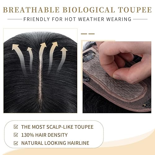 Miniatura 10 de Hairro Toppers de cabello humano para mujer, piezas de cabello Remy con clip, densidad del 130%, base de seda de 3.2 x 4.7 pulgadas con separación