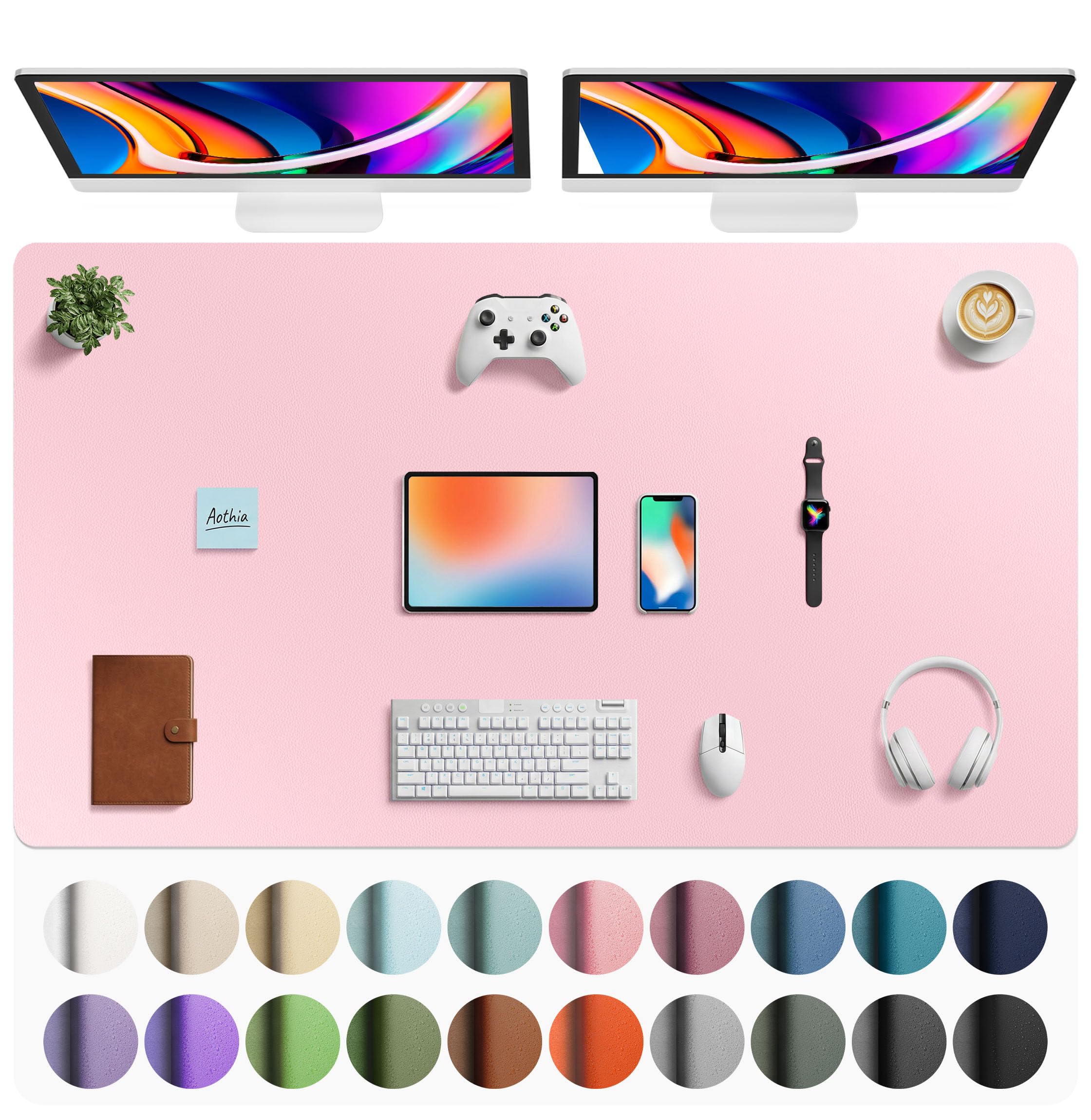 Aothia Faux Leather Desk Mat - Large Mouse Pad, Non-Slip PU Leather Blotter, Waterproof Writing Surface for Office and Home (Fairy Pink, 63" x 24") 63" x 24" Fairy Pink