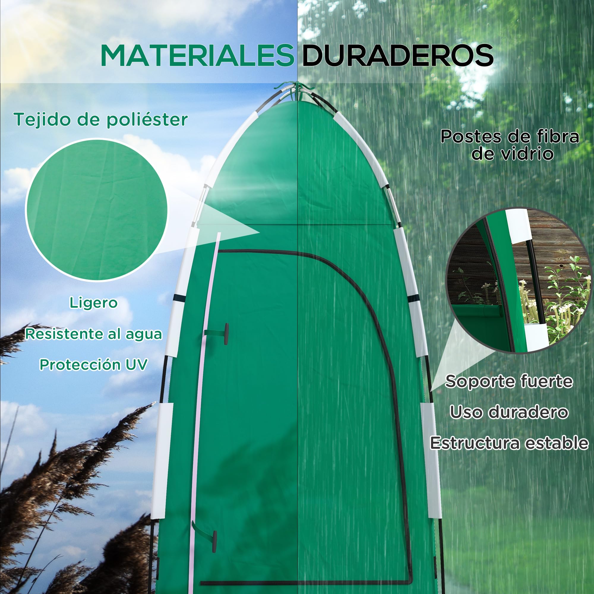 Outsunny Tienda de Campaña Portátil Ducha UPF30+ 122x122x213 cm Verde