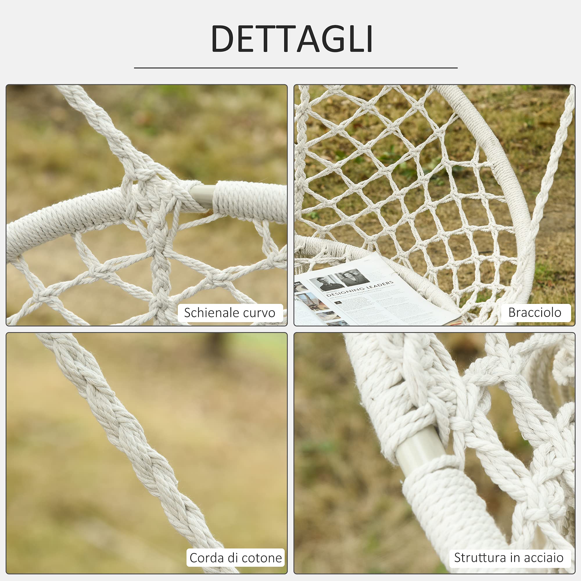 Outsunny Amaca a Dondolo da Giardino e Casa a 2 Posti, Telaio Metallo e Seduta Cotone 130x75x35cm, Bianco Crema