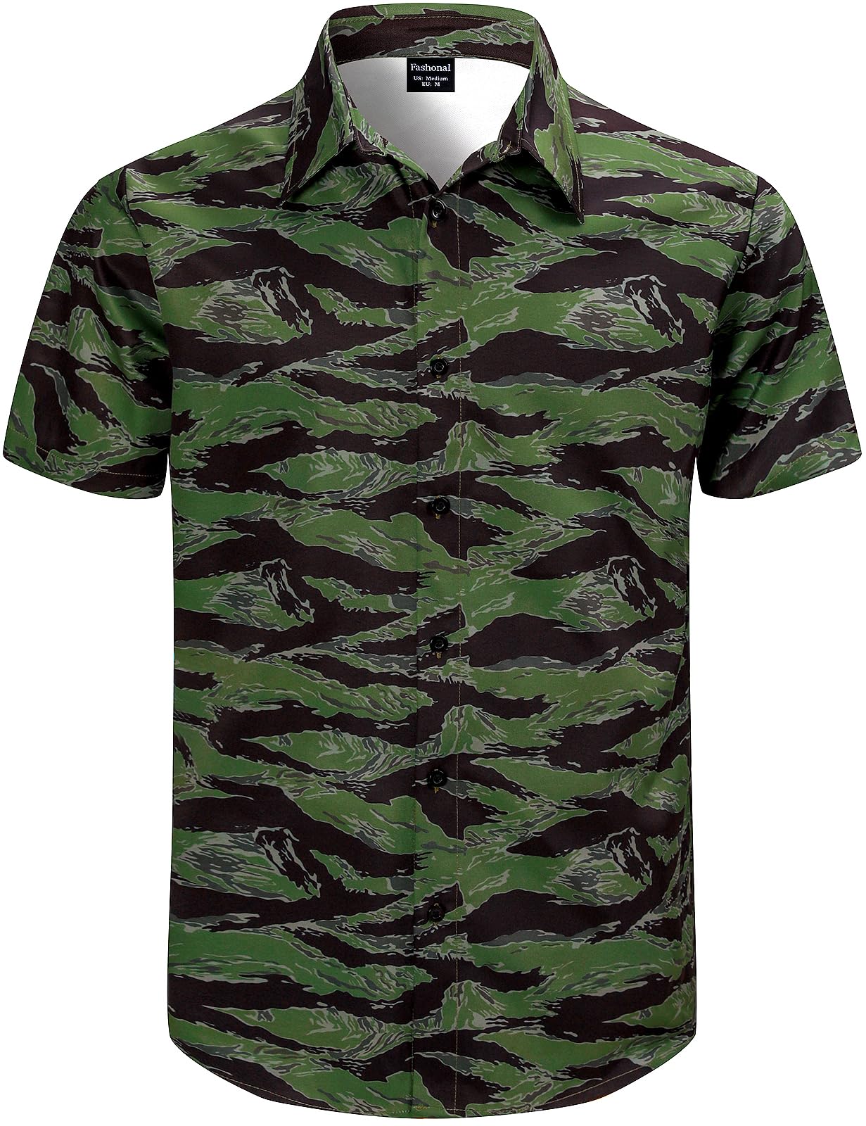 Fashonal Men's Tiger Stripe Camo Animal Print Novelty Button Down Hawaiian Shirt, S-4Xl, Medium
