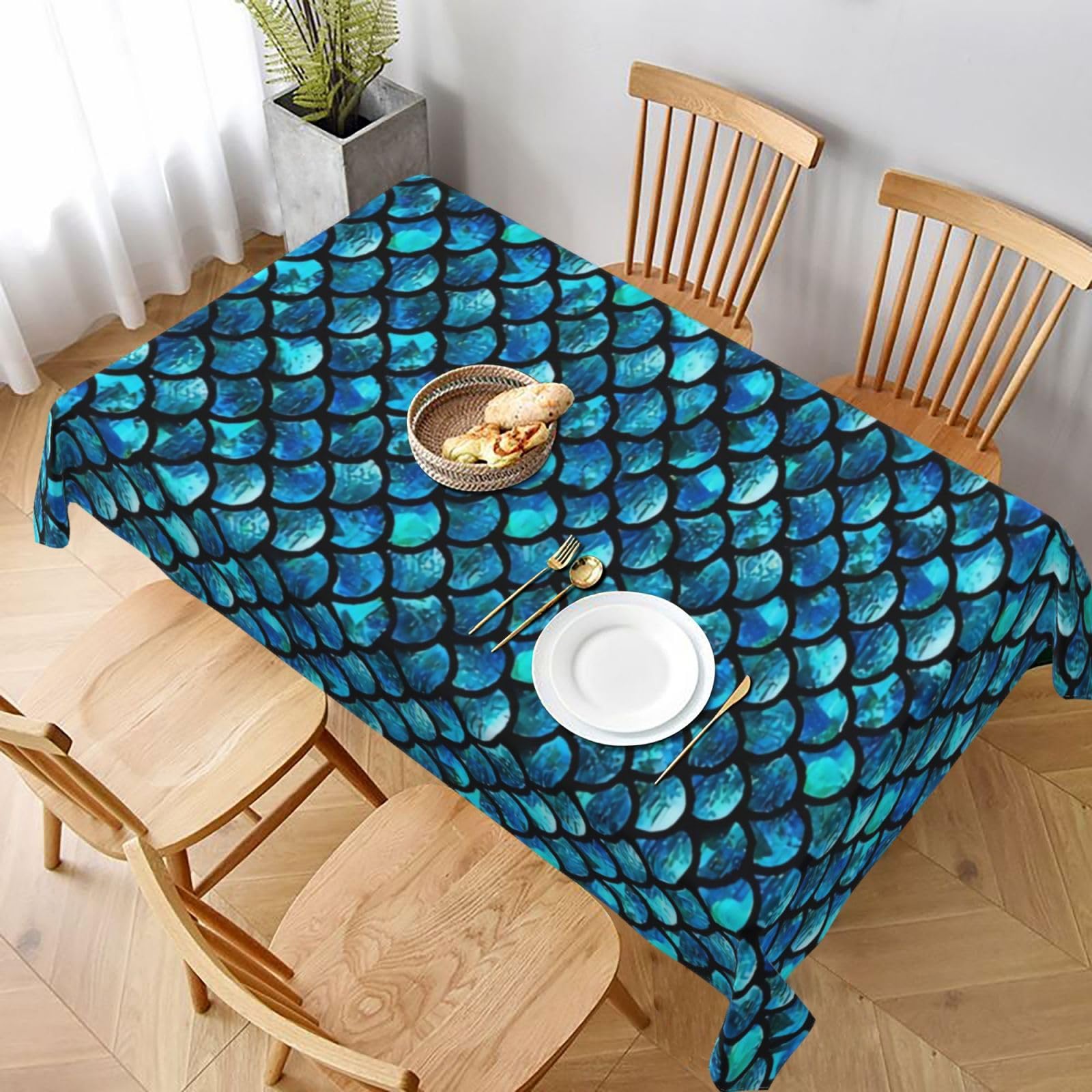 Housse de table décorative motif écailles protectrice et lavable