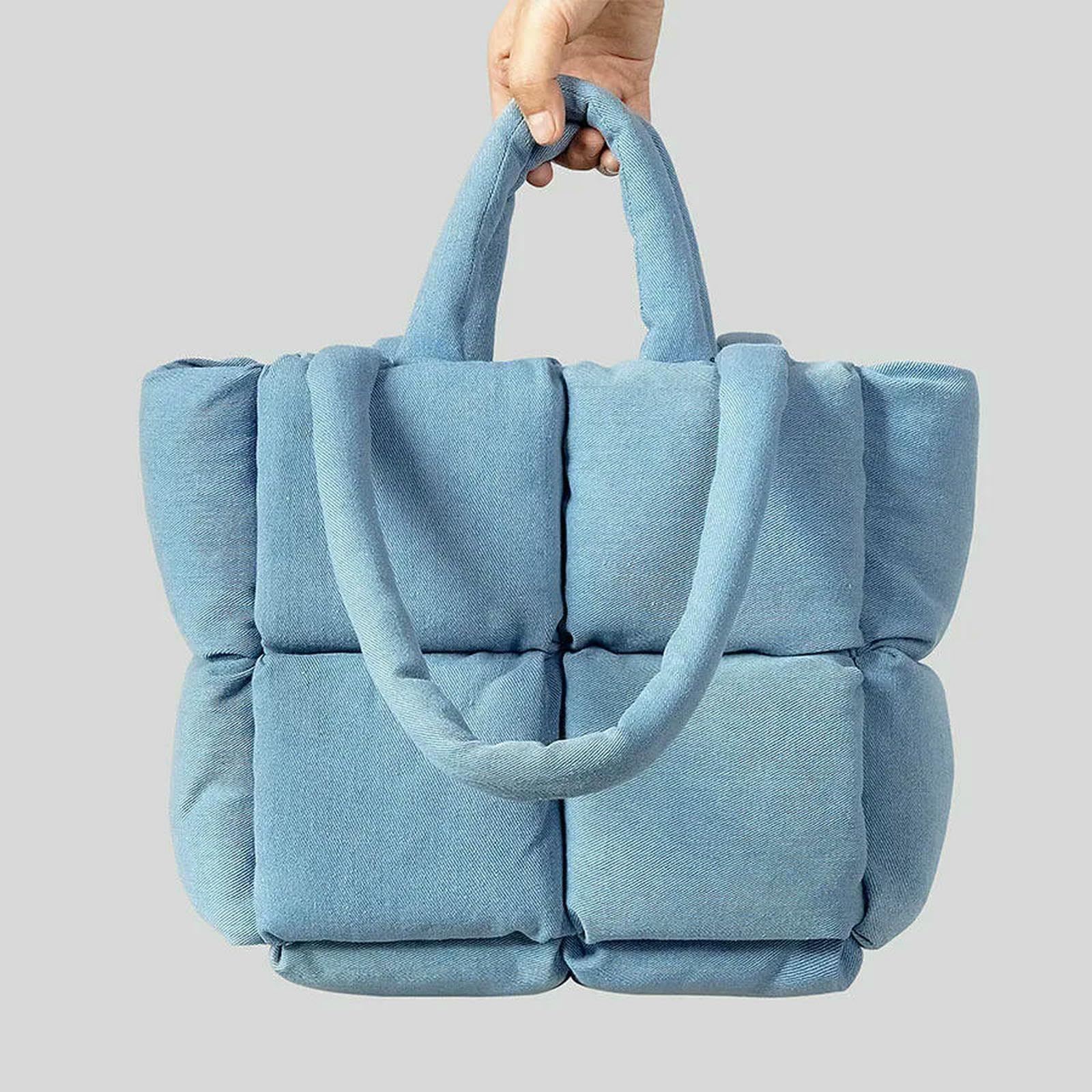 Borsa a Mano Donna Borse Tracolla da in Cotone Imbottito con Morbida Denim alla Moda, Inverno Caldo-Marrone