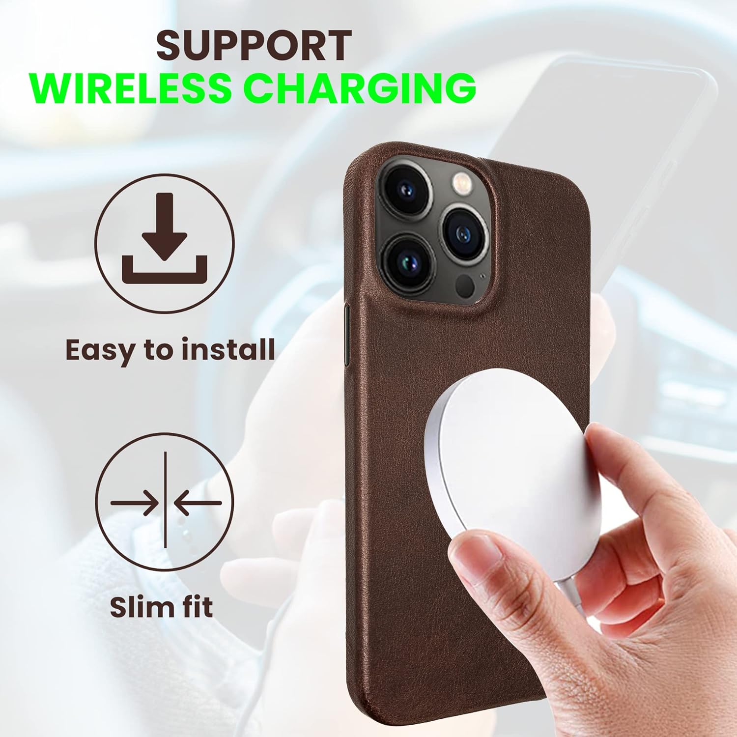 Handcrafted iPhone 13 Pro Leather Case - MagSafe Compatible, Shockproof, Anti-Scratch (Espresso)