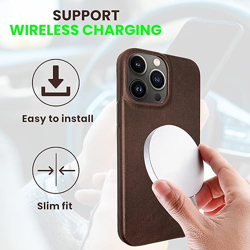 Miniatura 6 de Funda de piel hecha a mano para iPhone 13 Pro, compatible con MagSafe, a prueba de golpes, antiarañazos (espresso)