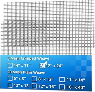 2 Pack 12"x24" Wire Mesh, 5 Mesh Crimped Stainless Steel Mesh, Never Rust Sturdy Metal Mesh Screen for DIY Projects, Vent, Cage, Garden, Window Screen, Filter Mesh