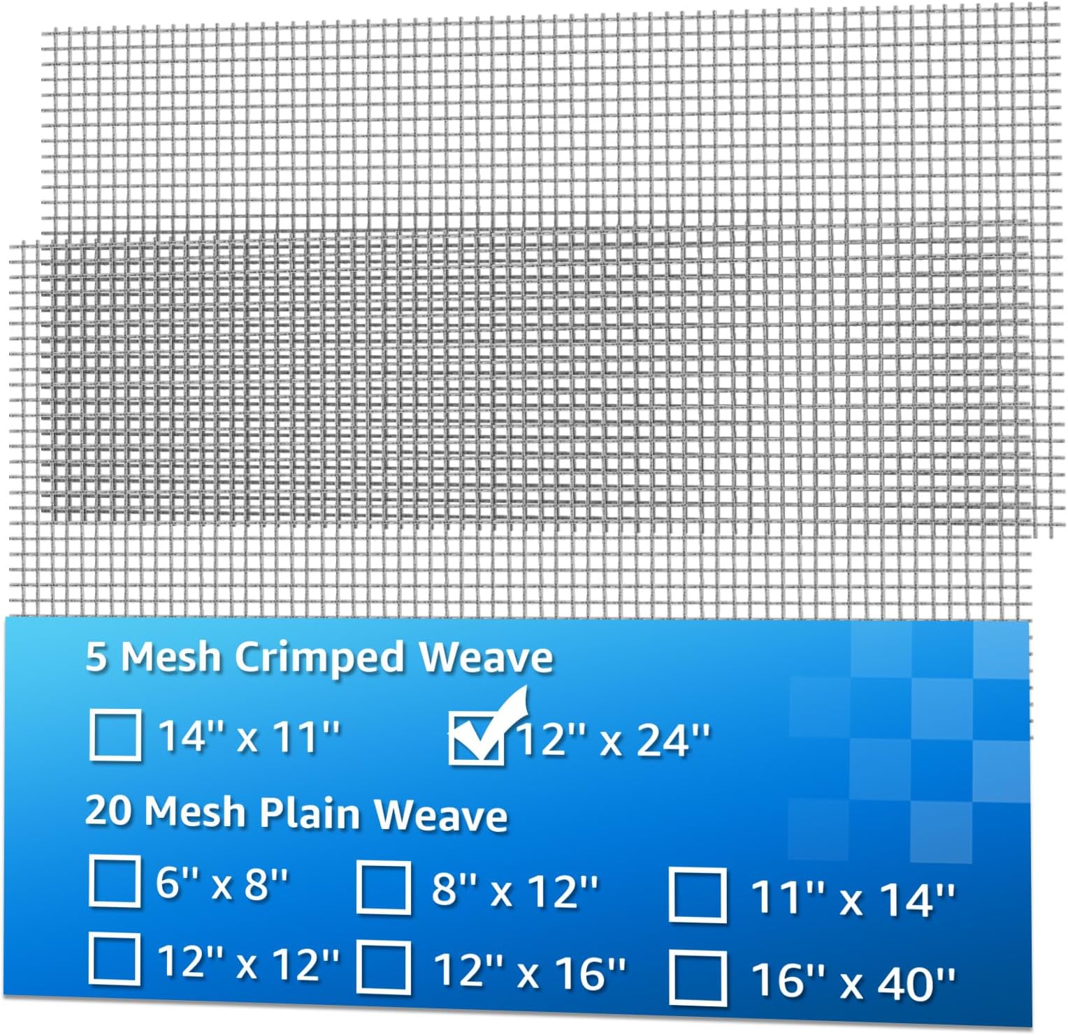 AMZDEPOT 2 Pack 12"x24" Wire Mesh, 5 Mesh Crimped Stainless Steel Mesh, Never Rust Sturdy Metal Mesh Screen for DIY Projects, Vent, Cage, Garden, Window Screen, Filter Mesh