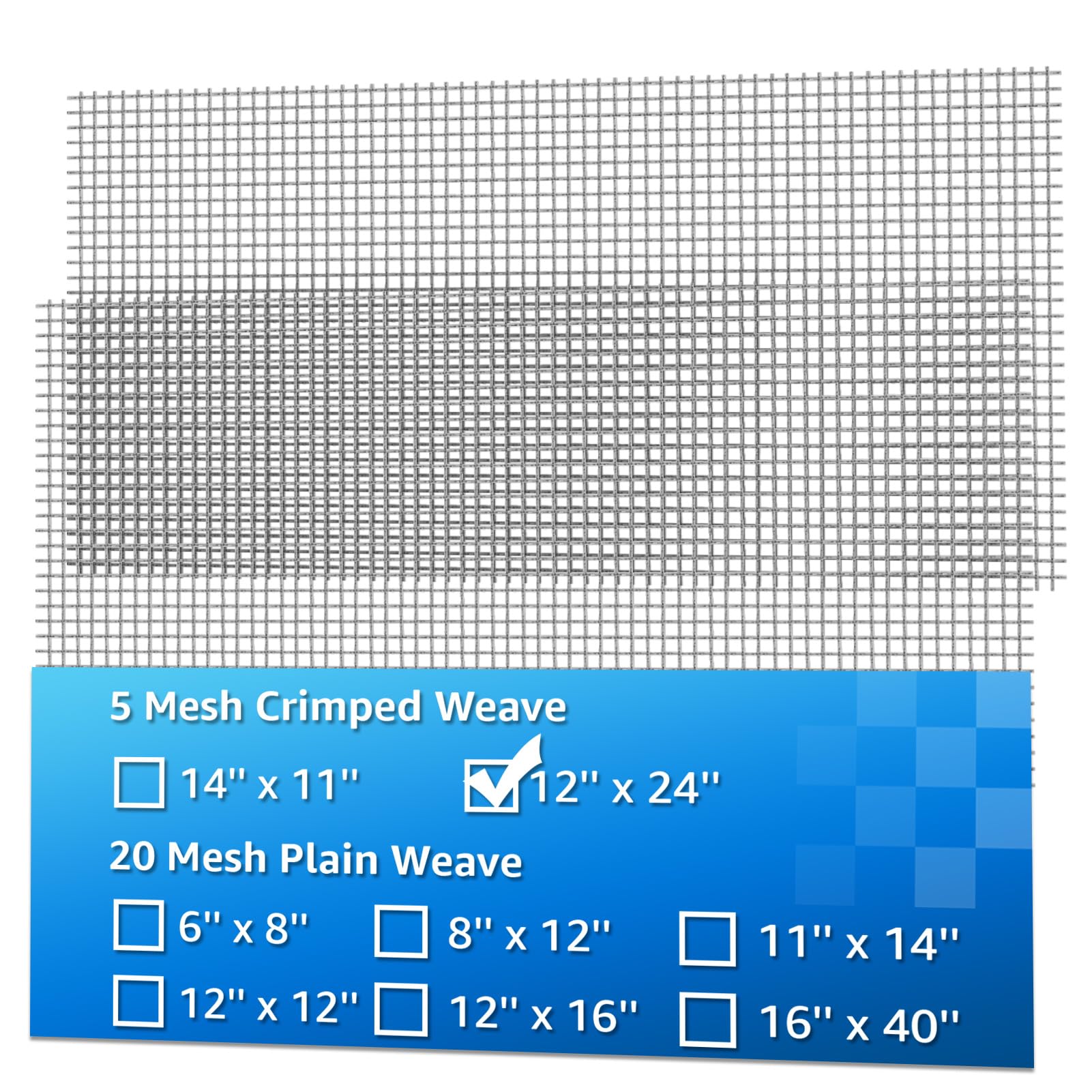 2 Pack 12"x24" Wire Mesh, 5 Mesh Crimped Stainless Steel Mesh, Never Rust Sturdy Metal Mesh Screen for DIY Projects, Vent, Cage, Garden, Window Screen, Filter Mesh