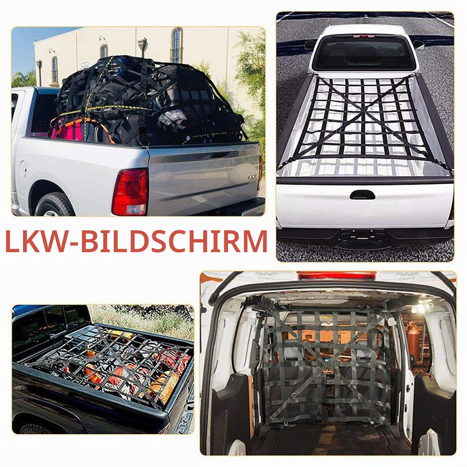 Gepäcknetz für LKW Pickup 167 * 127cm Ladeflächenetz Schwerlast Auto Anhängernetz, Heber Netz, Nylongurtband Heckklappennetz für Ladeboden Ladungssicherung mit verstellbaren Schnallengurten