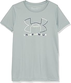 Under Armour Girls' Standard Tech Big Logo Short Sleeve T-Shirt, (781) Opal Green / / Midnight Navy, Youth Medium