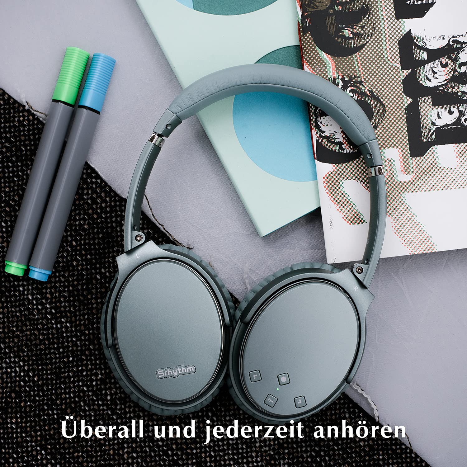 Srhythm NC35 Active Noise Cancelling Kopfhörer Kabellos Bluetooth - LDAC Modus, Schnellladung, 50+ Wiedergabe Over-Ear Kopfhoerer mit Mikrofon, Verbindung von 2 Geräten, Memory Protein Ohrmuscheln