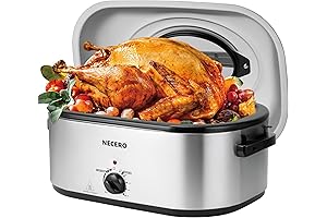 CUSIMAX Electric Roasting Pan with Lid - 28 Quart Electric Turkey Roaster Oven