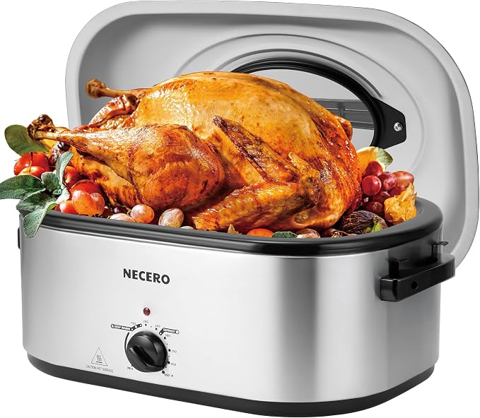 Roaster Oven 28 Quart Electric, Electric Roaster Pan with Visible & Self-Basting Lid, Large Stainless Steel Electric Turkey Roaster Oven Defrost Warm Function, Removable Pan Rack, Slow Cooker