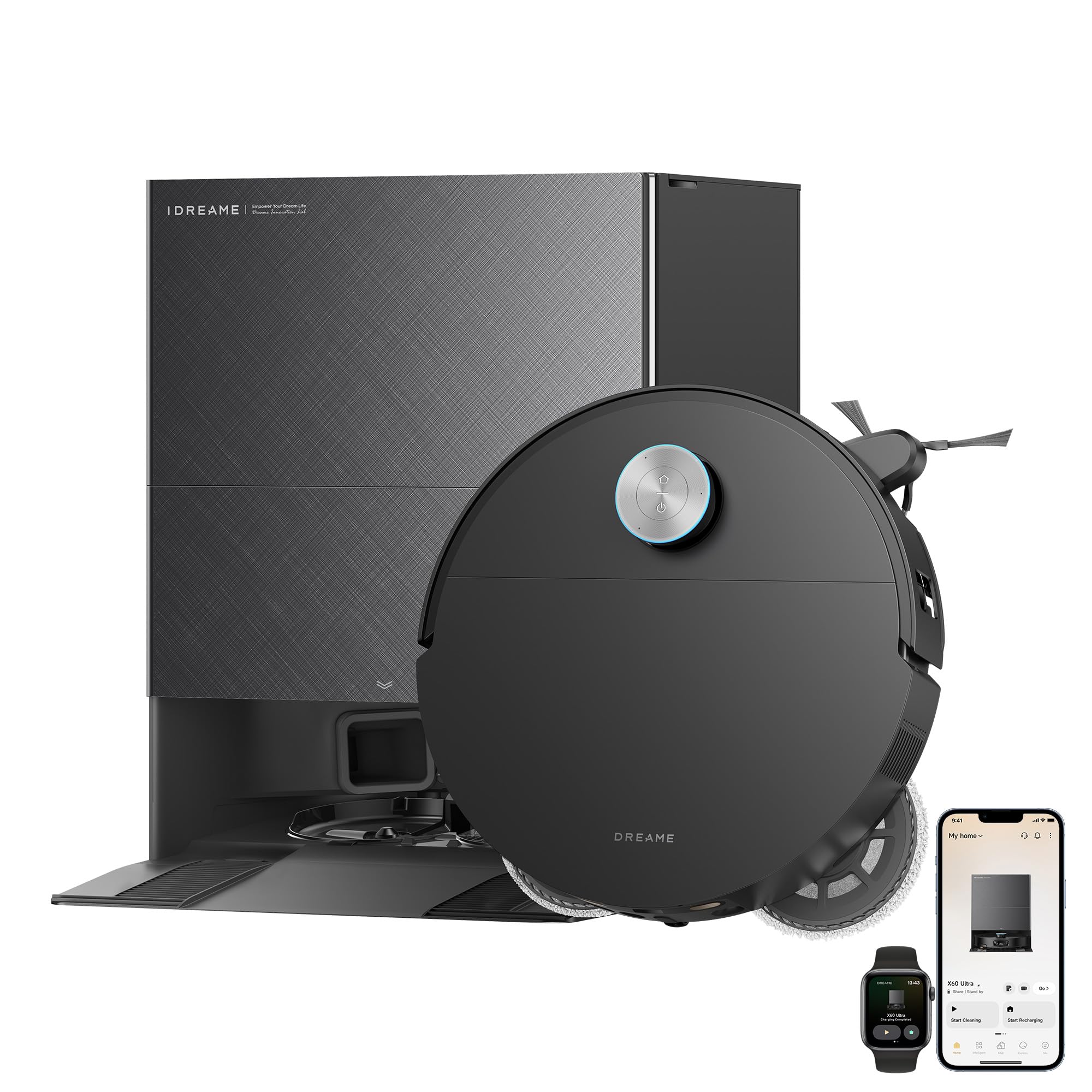 Photo 1 of ***FACTORY SEALED, OPENED FOR INSPECTION***
DREAME X60 Ultra Robot Vacuum and Mop, 3.13in Ultra-Thin Design, 3.47in Obstacle Clearing, 35,000Pa Suction, Self Emptying&Refilling, Mop Self-Cleaning, 100% Detangling, 280+Obstacle Avoidance, Black