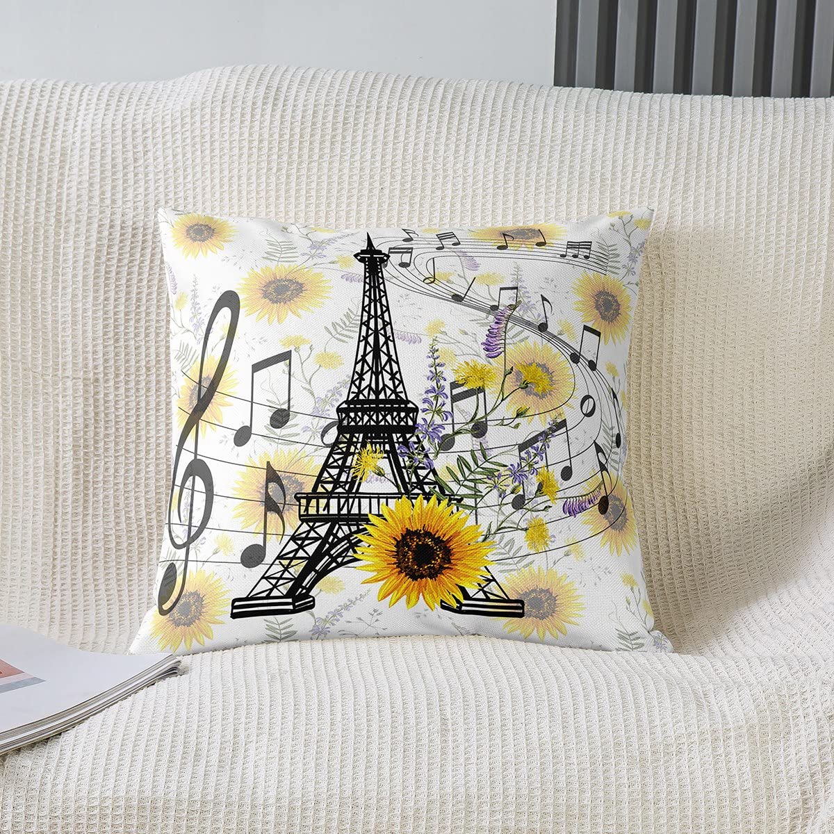 Loussiesd Eiffel Tower Throw Pillow Covers for Sofa Bed Set of 2 Sunflowers Paris Decorative Pillows Cushion Covers Paris Decor Yellow Floral Flower Print Pillow Inserts Not Included 18x18 Inch - Image 2