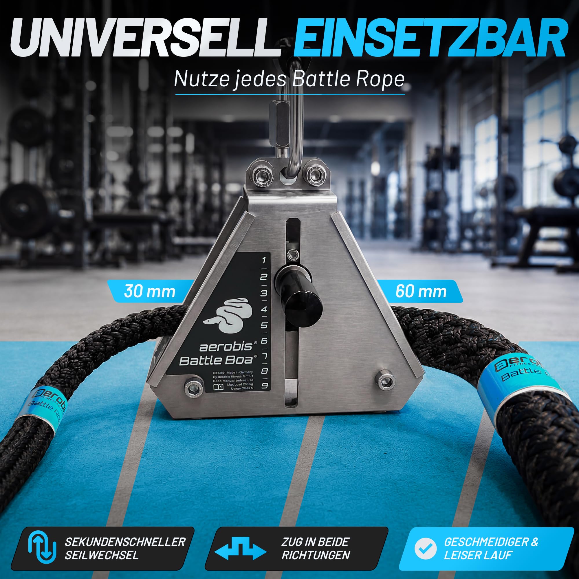aerobis® Battle Boa – Battle Rope – Battle Ropes jusqu'à 60 mm comme appareil d'entraînement pour la force et l'endurance – Résistance réglable librement – Intérieur et extérieur