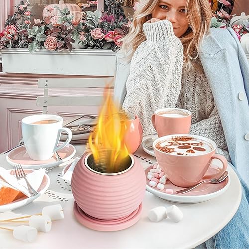 Miniatura 5 de Pozo de fuego de mesa de cerámica pequeño personal para interiores, mini cuenco portátil de llama con alcohol para frotar al aire libre, hogueras