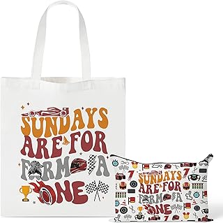 Sunday Racing Tote Bag Set - 2Pcs F1 Racing Circuit Track Canvas Bag and Cosmetic Bag for Race Lovers, Reusable Grocery Shopping Shoulder Totes for Party Birthday Gifts Work Holiday Travel