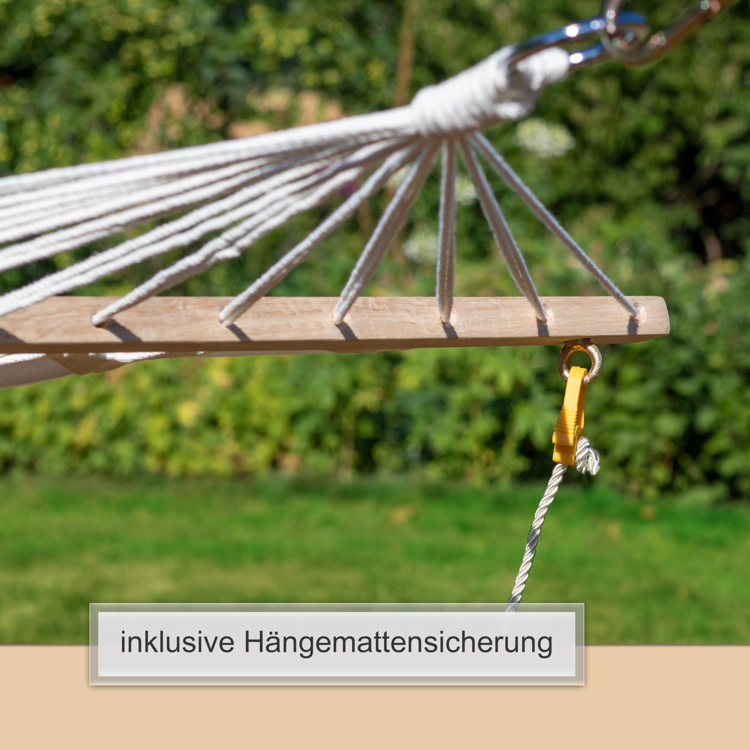 Ampel 24 Outdoor Hngematte mit Gestell und Sicherung, Hngemattengestell  Holz Eukalyptus - Stabhngematte wollwei Baumwolle, Braun/Reiswei (310  cm) : Amazon.de: Garten