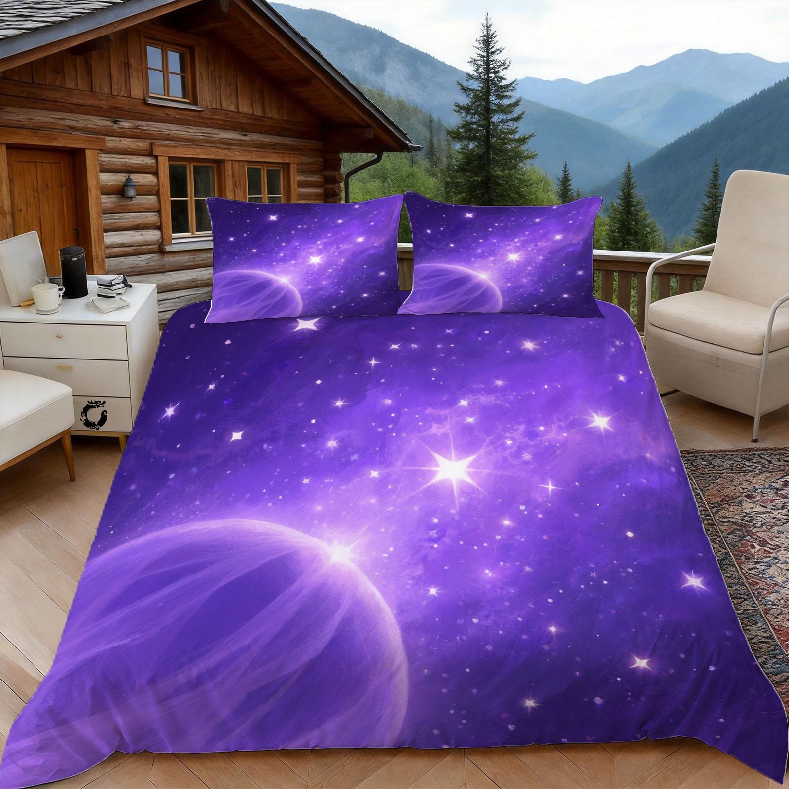 3D Double Duvet Set 3D Printed Starry Sky Pattern Bedding, Dreamy Soft Microfibre Duvet Cover Sets Quilt Cover and Pillow Set with Zipper 3 Pcs
