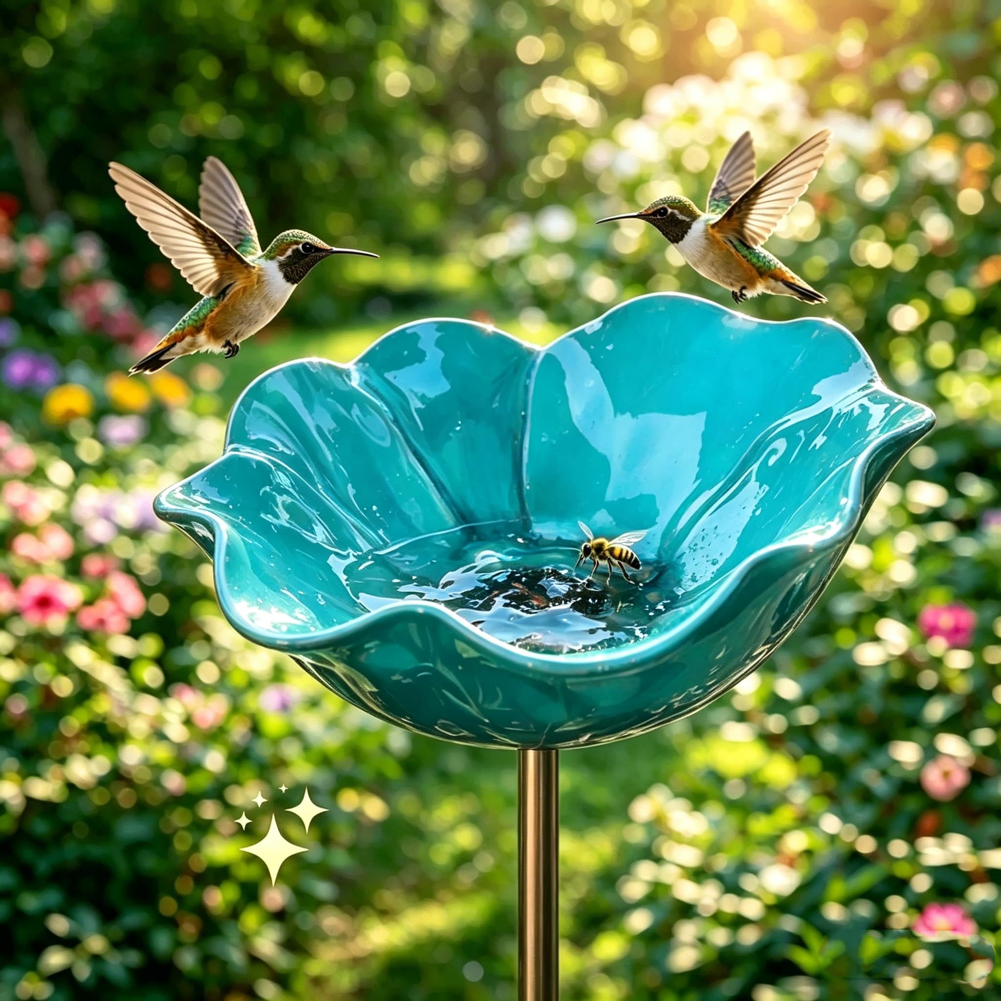 Handmade Flower Bird Bath, Novelty Flowers Metal Birds Baths for Garden, Weather Resistant Bird Feeder Weatherproof Flowers, Outdoor Yard Garden Decor (Blue)
